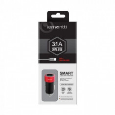 Lemontti Incarcator Auto 3.1A Dual USB Type-C Negru-Rosu (cablu detasabil) foto