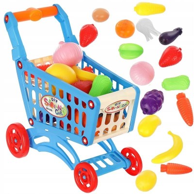 Carucior supermarket, 16 alimente incluse, inaltime 31 cm, lungime 30 cm, multicolor foto