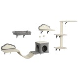 PawHut Set copac de zg&acirc;riere montat pe perete, suprafețe de zg&acirc;riere din sisal, 4 piese, pentru 1-3 pisici, Bej | Aosom Romania