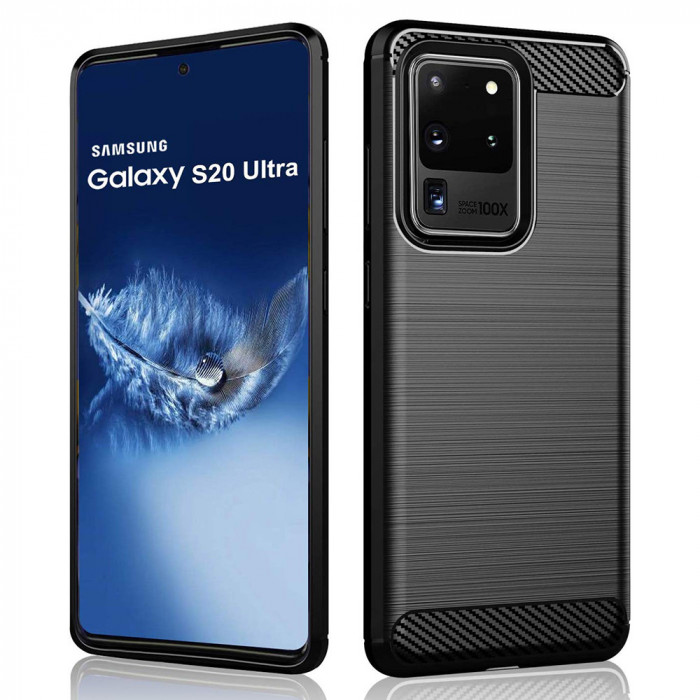 Husa pentru Samsung Galaxy S20 Ultra 4G / S20 Ultra 5G, Techsuit Carbon Silicone, Black