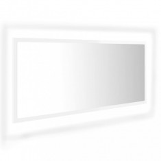 Oglindă de baie cu LED, alb extralucios, 100x8,5x37 cm