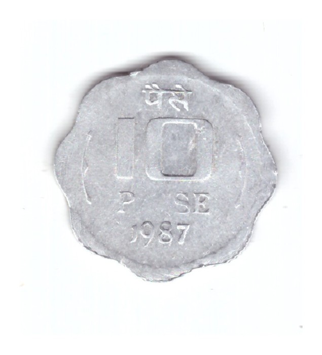 Moneda India 10 paise 1987 Calcutta, uzata, curata