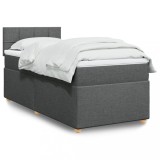 VidaXL Pat cu arcuri cu saltea, gri &icirc;nchis, de o persoană, textil