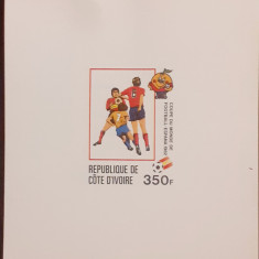 Coasta de fildes 1982, sport fotbal, C.M. Spania 1982, bloc carton mnh