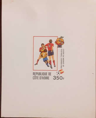 Coasta de fildes 1982, sport fotbal, C.M. Spania 1982, bloc carton mnh foto