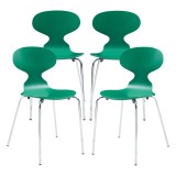 Set 4 scaune dining verzi stivuibile cu picioare cromate Kil