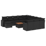 Cumpara ieftin Set mobilier de gradina cu perne, 13 piese, negru, poliratan