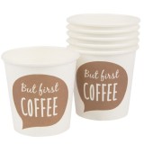 Set pahare din carton &#039;&#039;But first coffee&#039;&#039;, Neirini, Alb/Maro, 120 ml, 22 buc