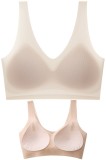 Sutien invizibil fără cusaturi, Linovit&reg;, cu cupe fine, material respirabil si antibacterian, uscare rapida, Bej - Beige, XXL