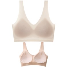 Sutien invizibil fără cusaturi, Linovit&reg;, cu cupe fine, material respirabil si antibacterian, uscare rapida, Bej - Beige, M