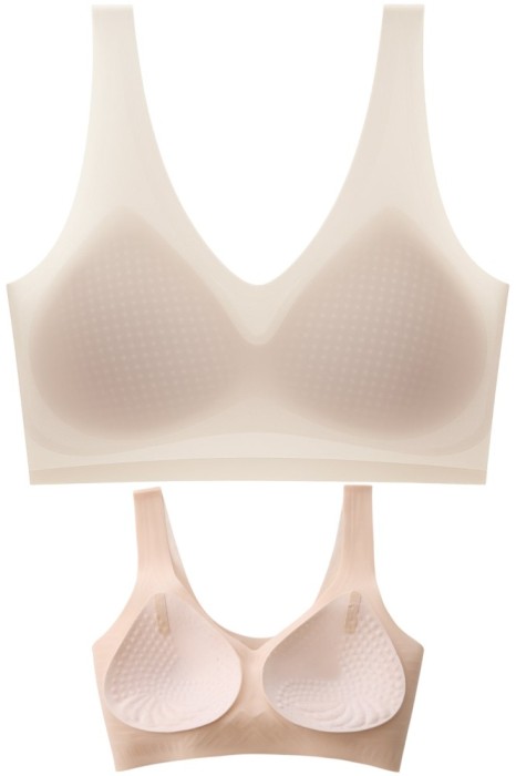 Sutien invizibil fără cusaturi, Linovit&reg;, cu cupe fine, material respirabil si antibacterian, uscare rapida, Bej - Beige, XXL