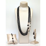 Cumpara ieftin Set Bijuterii Armonia, Agat Negru, Perle Cultură, Argint 925 Placat Aur Roz, Colier, Brățară, Cercei, Made in Italy
