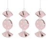 Set Ornamente Crăciun, Bomboane Roz, Lucioase, Buline Albe, 9 cm, 3 Bucăți, Oem