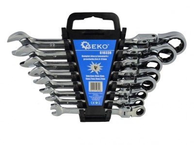 Set 8 chei combinate profesionale cu clichet 8-22mm, GEKO G10338 foto