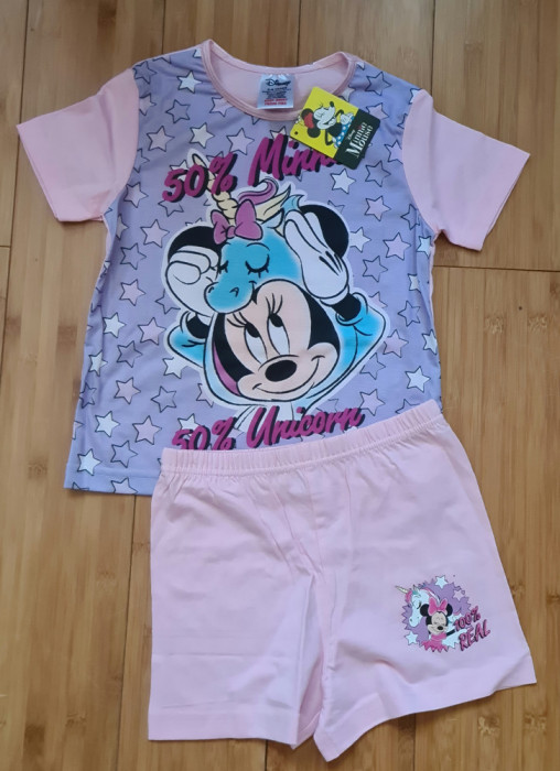 Pijama fata roz vara bumbac Disney 50% MINNIE 50% UNICORN 4/5 ani noua