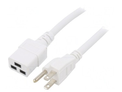 Cablu Alb 3m 15A 3x14AWG IEC C19 Mamă la NEMA 5-15 Mufă PVC foto