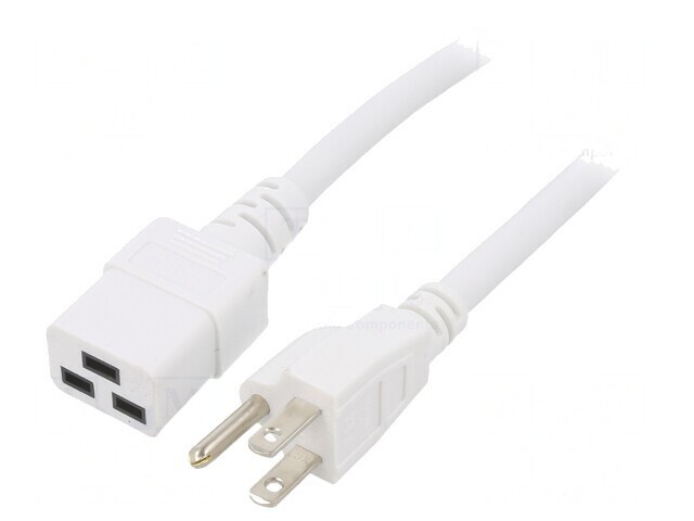Cablu Alb 3m 15A 3x14AWG IEC C19 Mamă la NEMA 5-15 Mufă PVC
