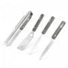 Set 4 ustensile gratar Garden Of Eden, inox/lemn, spatula, furculita, cleste, cutit, husa inclusa