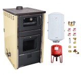 Pachet Termosemineu FORNELLO AVANOS 32 kw Ivory pe combustibil solid lemn,carbune,bricheti , boiler termoelectric 100l, vas expansiune si kit montaj