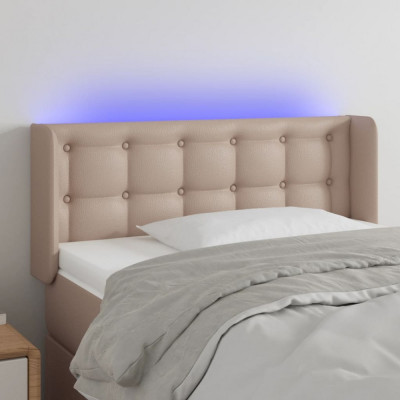 vidaXL Tăblie de pat cu LED, cappuccino 103x16x78/88cm piele ecologică foto