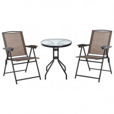 Set mobilier gradina/terasa, metal, blat sticla, maro, 1 masa, 2 scaune, Edana GartenVIP DiyLine