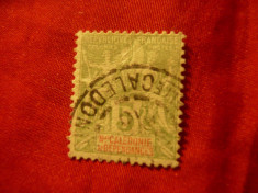 Timbru Noua Caledonie 1900 , 5C verde / timbru Alegorie Franta ,stampilat foto