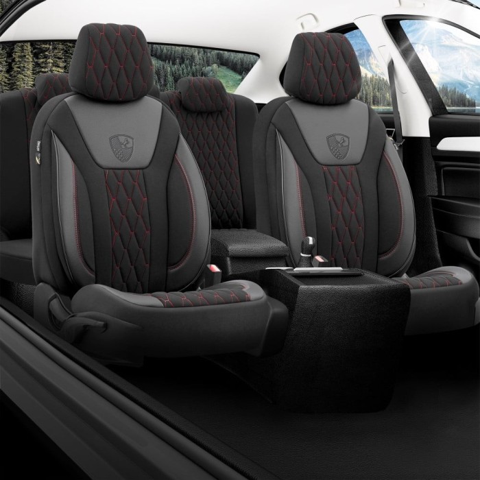 Set huse scaune din piele si textil compatibile Dacia Sandero Stepway (2020-2025) Negru+Albastru