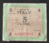Bancnota Italia - 5 Lire 1943 - Valuta militara aliata
