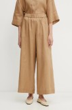 MM pantaloni din in femei, culoarea maro, fason culottes, high waist, 2516131018600