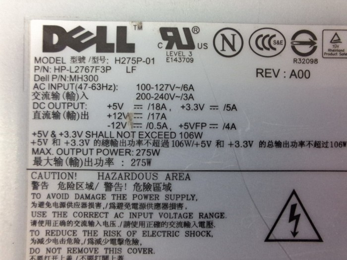 Dell HP-L2767F3P-LF -Power Optiplex SFF 740,745,755,XPS 210,9200C