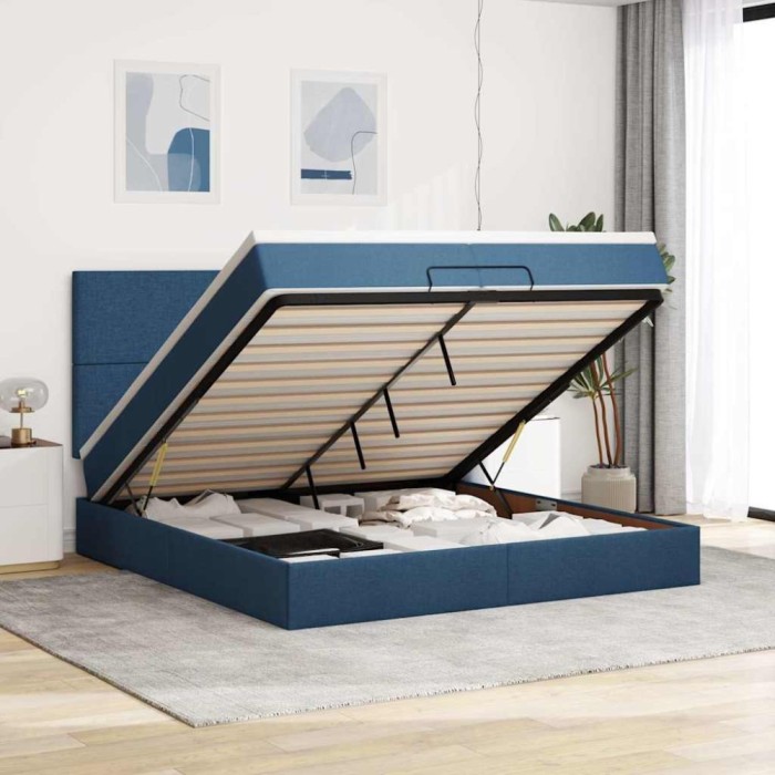 vidaXL Cadru de pat otoman cu saltele, țesătură albastră 200x200cm 3313954