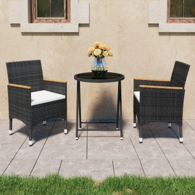 vidaXL Set mobilier bistro grădină 3 piese negru poliratan și sticlă 3058384 foto