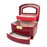 Cumpara ieftin Caseta Bijuterii Piele Ecologica Lavinia Watchbox Neagra Rosie Maro Visiniu Violet Croco 16x13x11 cm Cutie Bijuterii cu Cheie