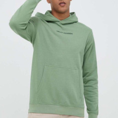 Helly Hansen bluză bărbați, culoarea verde, cu glugă, cu imprimeu 53924