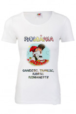 TRICOU DAMA ROMANIA &amp;quot;GANDESC, TRAIESC, IUBESC ROMANESTE&amp;quot;, tricou mesaj Romania foto