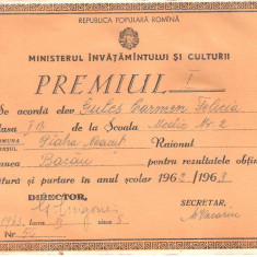 Diploma Scoala Medie nr.2 Piatra-neamt 1962-1963
