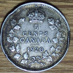 Canada - moneda de colectie argint 800 - 5 cents 1920 -George V- an unic, rara !
