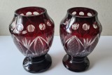 Cumpara ieftin Set 2 x vas de flori, glastra, vaza cristal rosu rubin Bohemia