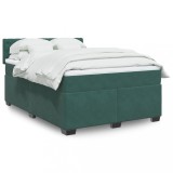 VidaXL Pat box spring cu saltea, verde &icirc;nchis, 140x190 cm, catifea