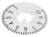 Disc cu scala transparent OKW pentru potentiometru, Policarbonat, Diametru 31mm, Scala 1-10, Fixare prin apasare