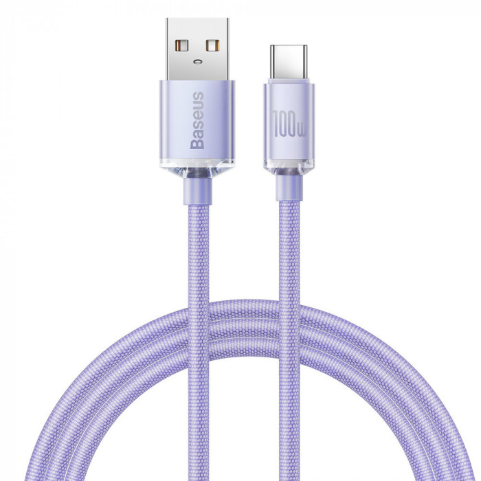 Cablu De Date De &icirc;ncărcare Rapidă Din Seria Baseus Crystal Shine USB Tip A La USB Tip C100W 1,2 M Violet (CAJY000405)