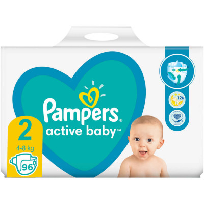 Scutece Pampers Active Baby Nr.2, 4-8 kg, 96 Buc/Bax, Scutece, Pampers, Scutece Pampers, Pampers Active Baby, Scutece Bebelusi, Scutece pentru Bebelus foto