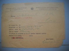 HOPCT DOCUMENT VECHI 309 MINISTERUL INDUSTRIEI COMERT EXTERIOR /BUCURESTI 1935