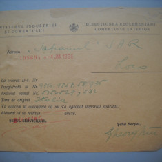 HOPCT DOCUMENT VECHI 309 MINISTERUL INDUSTRIEI COMERT EXTERIOR /BUCURESTI 1935