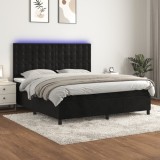 Gossi pat cu arcuri, saltea si led, negru, 160x200 cm, catifea