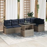 vidaXL Set de canapele pentru grădină cu pernă 7 pcs Gri Rattan poli 3357038