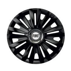 Set 4 capace roti Negre Cu Inel Cromat Royal R15 pentru gama auto Fiat