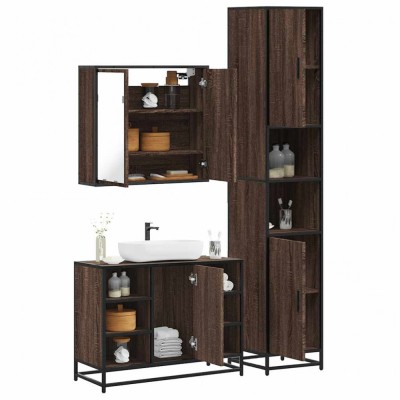 Set mobilier de baie, 3 piese, stejar maro, lemn prelucrat foto