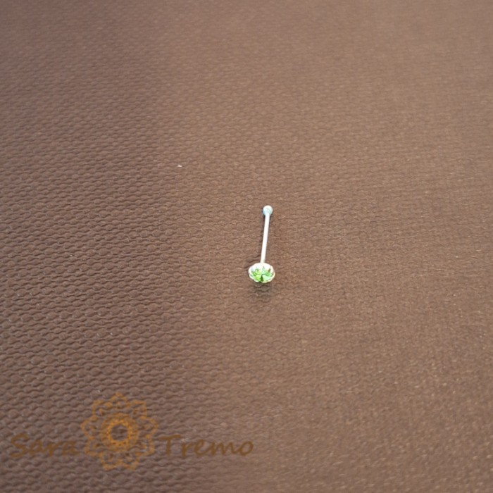 Piercing pentru nas din argint cu cristal zirconia verde - realizat in Thailanda