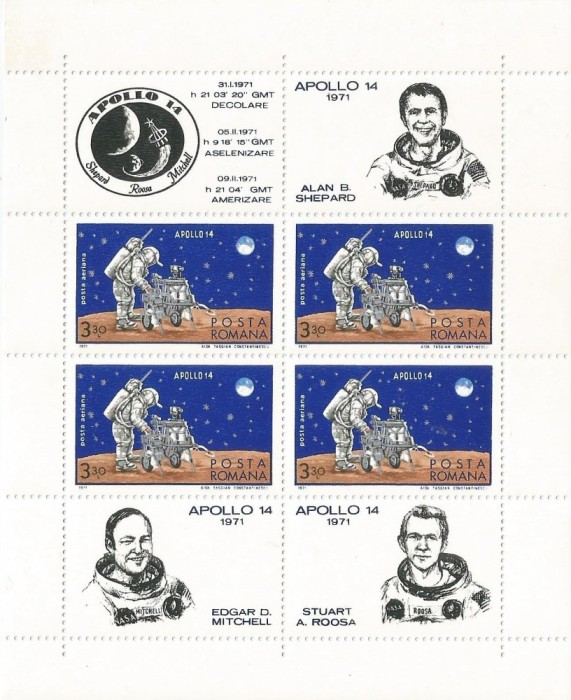 Romania, LP 758a/1971, Apollo 14, in bloc de 4, MNH